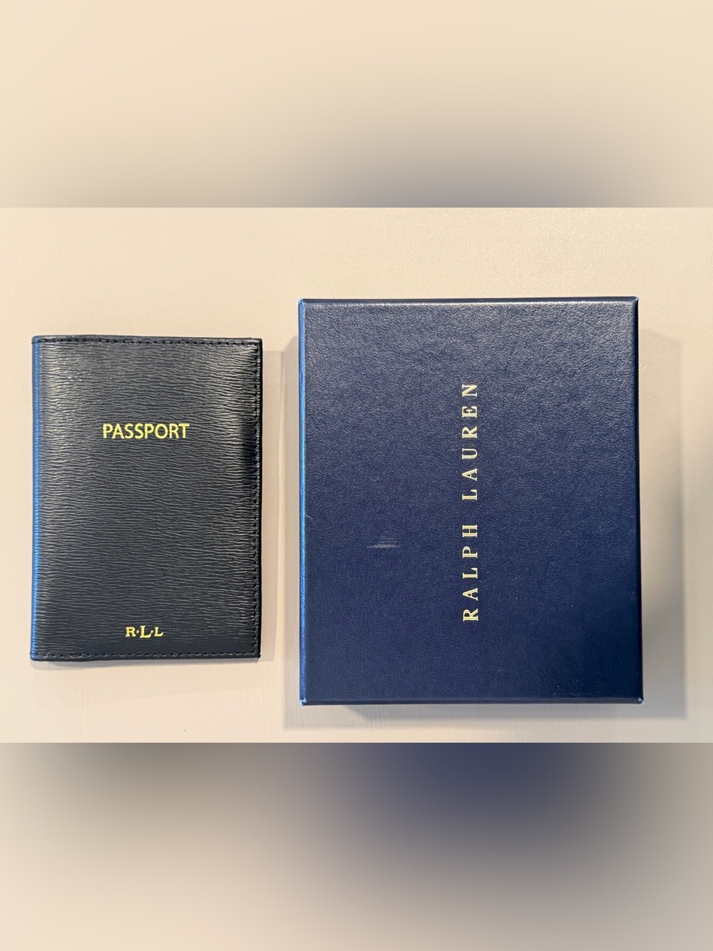Lauren Ralph Lauren Black Epi Leather Passport Holder Travel Wallet New Box
